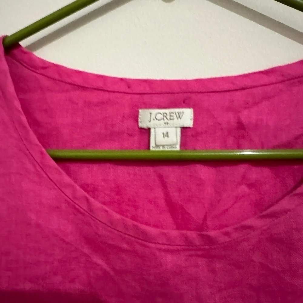 J. Crew Size 14 Pink Linen Scalloped Hem Oversized Blouse Summer Spring